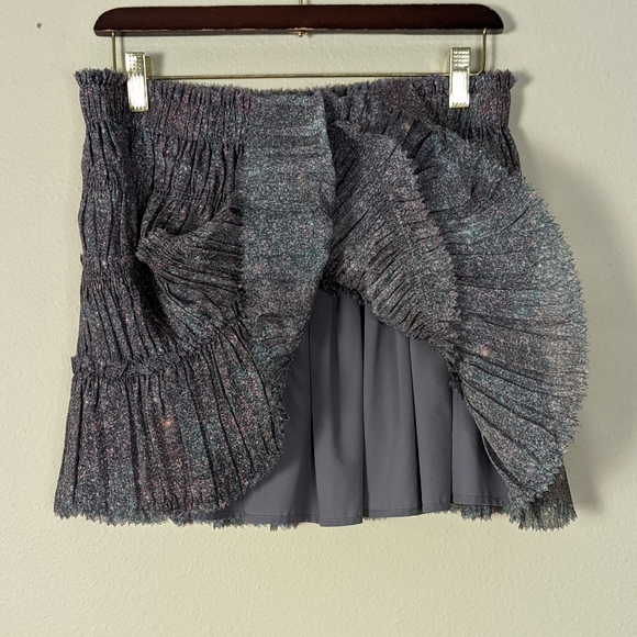 Theory Briona Silk Pleated & Ruffled Mini Skirt  w Burning Glitter Pattern - Picture 5 of 8